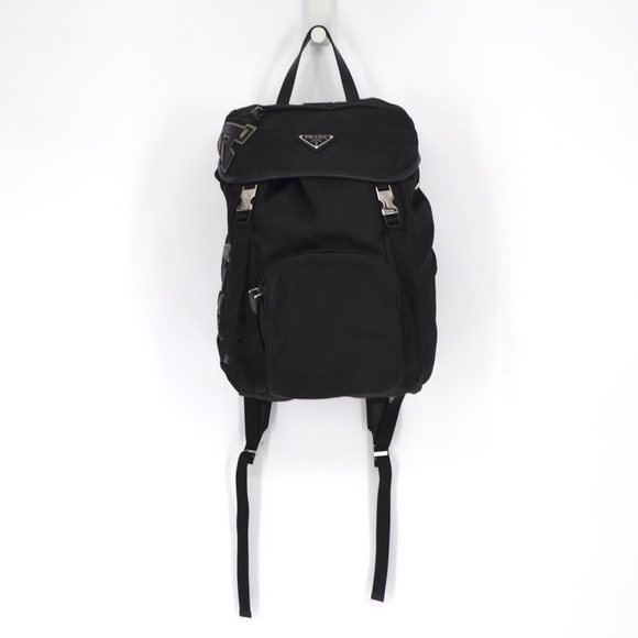 PRADA Embroidered Logo Applique Nylon Backpack In Black Travel - Picture 2 of 15
